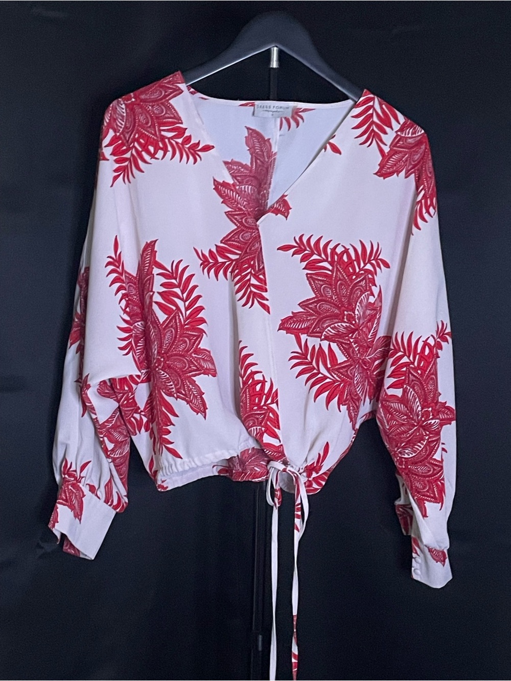 Dress Forum White Blouse with Red Botanical Print Tie-Front